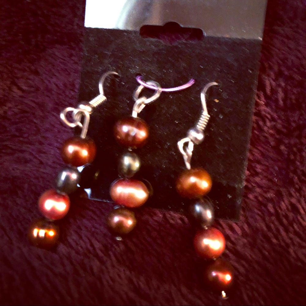 New! Handmade brown pearl earrings and pendant set